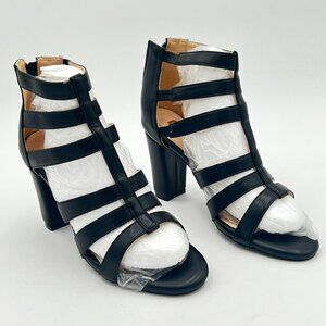 Women Chunky Mid High Heel Sandals Open Toe T-Strap Pumps Cutout Dress Party